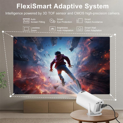 Mini-beamer, smart projector Full HD 1080P, kleine beamer, thuisbioscoop met wifi 6 en Bluetooth 5.2, ondersteunt automatische trapeziumcorrectie, 180 graden draaibaar, compatibel met HDMI/tv-stick