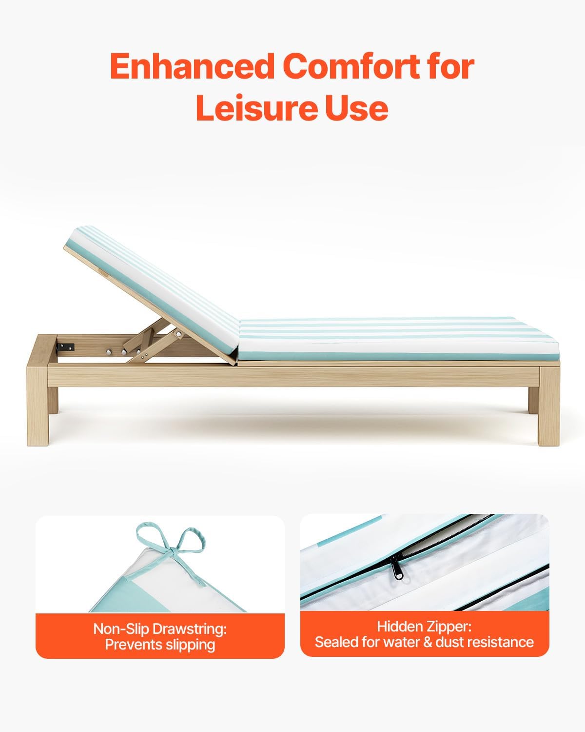 Loungekussen Voor Ligstoelen – Tuinkussen – Ligstoelkussen – Strandkussen – Tuinmeubelkussen – Waterafstotend en Lichtbestendig – Verstelbare Riemen en Antislipkoord – Set Van 2 – 2032 X 660 X 98 MM