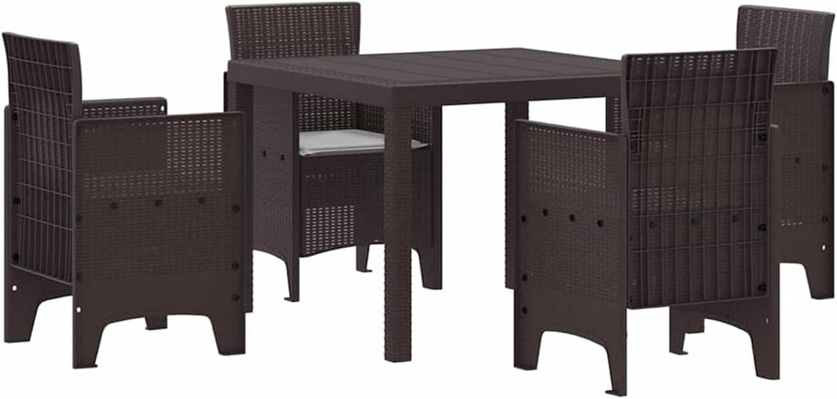 Gecheer 5-Piece Garden Dining Set with Cushion, Brown Poly Rattan, Outdoor Dining Group, Weatherproof Seating Group, Dining Table, Chairs for Patio, Garden, Balcony, 3378539 - QUORE
