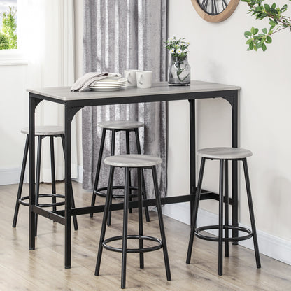 Barset – Bistro Set – Bartafel – Barkrukken – Eettafel – Compact Design – Metaal Frame – Grijs Melamine Tafelblad