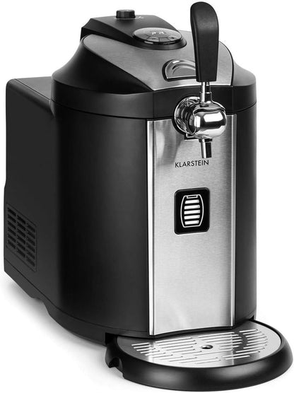 Klarstein Beerkules bierdispenser bierkoeler - voor alle 5 l fusten met en zonder uitgiftesysteem, drukmedium: CO2, incl. 3 patronen, compressiekoeling: koeltemperaturen van 2-12 ° C, zilverzwart