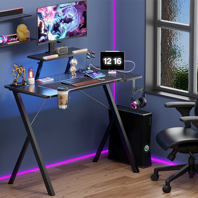 Industriële Gamingtafel – Stevige Metalen Constructie, 100 x 50 cm, Hoogte 77,5 cm – Eenvoudig te Monteren met Bekerhouder en Hoofdtelefoonhaak – Perfect voor Gaming en Kantoor – Zwart