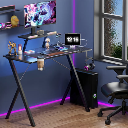 Industriële Gamingtafel – Stevige Metalen Constructie, 100 x 50 cm, Hoogte 77,5 cm – Eenvoudig te Monteren met Bekerhouder en Hoofdtelefoonhaak – Perfect voor Gaming en Kantoor – Zwart