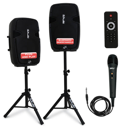 Draadloos Speaker Systeem – Bluetooth Speaker – PA Speakerset – Geluidsinstallatie – Feestversterker – 1800W Vermogen – 30,5 cm Subwoofer – Inclusief Microfoon & Statieven