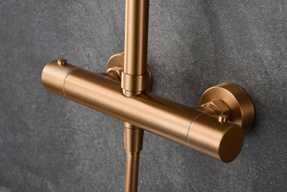 Thermostatische Douchekolom – Douchepaneel – Doucherail – Doucheset – Handdouche – Geborsteld Goud – RVS S.304 – Temperatuurregeling