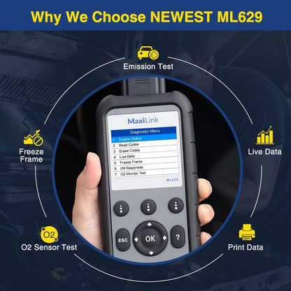 Autel ML629 MaxiLink OBD2 autoscanner met DTC-opzoekfunctie, kant-en-klare test, ABS SRS-motortransmissie diagnostische en online updatesoftware inbegrepen (verbeterde versie van ML619)