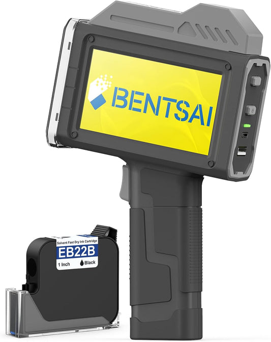 BENTSAI BT-HH6210B draagbare inkjetprinter, 2,5 cm, drukhoogtecoder voor batchnummer, datum, logo, QR-code gedrukt op kunststof, karton, hout, metaal, kleding inclusief