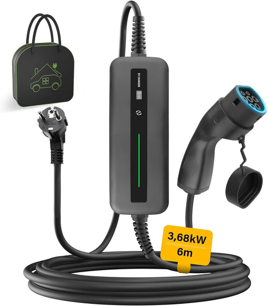 Type 2 oplaadkabel Schuko 7 m, 1-fase 3,68 KW instelbare laadstroom 10/16A EV oplader, IP65 waterdichte mobiele Wallbox i3, e-Up, ID.3, ID.4, Zoe, fortwo, Kona