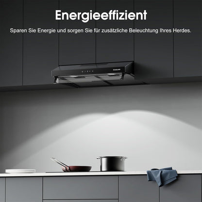 GASLAND UC60BS Afzuigkap met dubbele motor, 60 cm circulatie, stille afzuigkappen, 333 m³/h, 3 standen, Touch Control, onderbouwkap, zwart metaal met actieve koolfilter