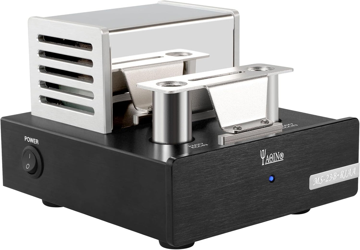 YAQIN MS-23B MM Phono buisversterker, platenspeler voorversterker met buisvoorversterker, compatibel met vinylplatenspelers (RIAA), met premium componenten voor superieure akoestische prestaties