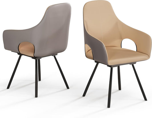 FATIVO Swivel Dining Chairs Set of 2 Leather Kitchen Chairs with Armrest Swivel Chairs Dining Room for Dining Table Beige Grey Modern Dining Chair Set of 2 Luxury Chairs Load Capacity 150 kg - QUORE