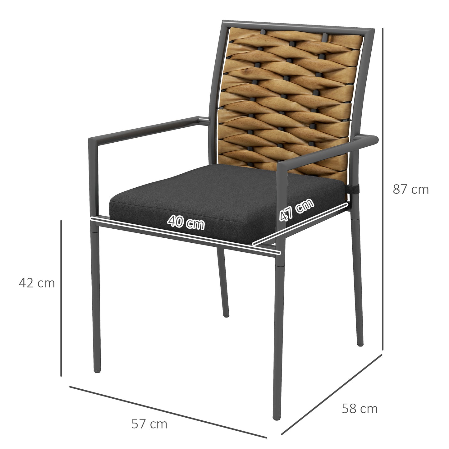 Tuinstoelen – Buitensstoelen – Balkonstoelen – Terrasstoelen – Loungestoelen – Weerbestendig PE-rattan – Staalframe 57x58x87 cm – Zwart