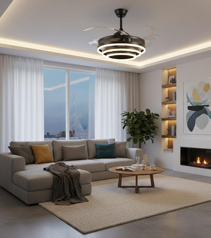 BEL AIR HOME - SFERA Plafondventilator met DC-motor en LED-verlichting 36W - Instelbare kleurtemperatuur 3000K, 4000K, 6500K - Inclusief afstandsbediening, Zwart, Blanco Y Gris