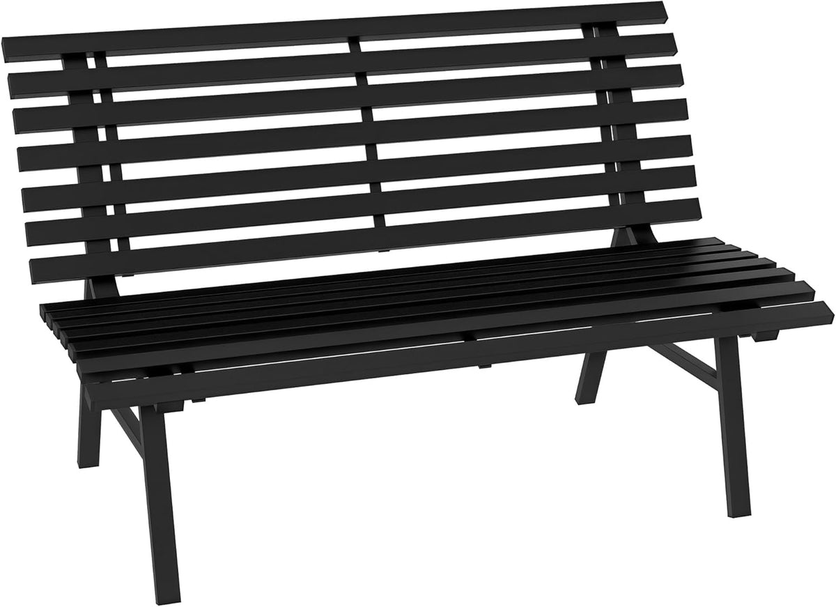 Outsunny 2-Sitzer Garden Bench Alu, wetterfest Sitzbank, UV-Resistant Gartenmöbel mit Lamellen-Design, Parkbank 240 kg load bar, Balcony Bench for Balcony Terrasse, Garten, 123x67x79 cm, Grau