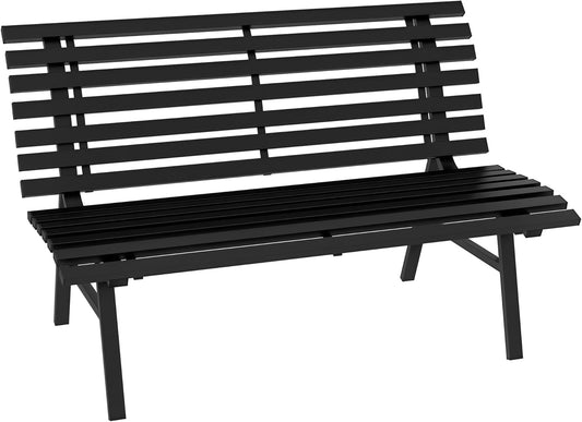 Outsunny 2-Sitzer Garden Bench Alu, wetterfest Sitzbank, UV-Resistant Gartenmöbel mit Lamellen-Design, Parkbank 240 kg load bar, Balcony Bench for Balcony Terrasse, Garten, 123x67x79 cm, Grau