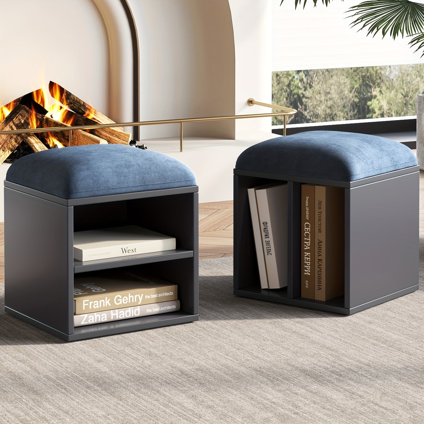 Schoenenbank – Schoenenkastje – Schoenenopberger – Schoenmeubel – Schoenenrek – Hout en Kunststof – Comfortabele Zitting – Compact & Ruimtebesparend - Grijsblauw