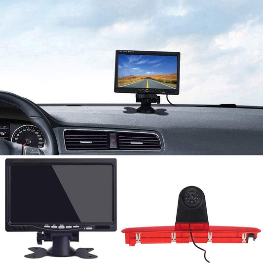 「12 mm lens CMOS achteruitrijcamera + 7 inch TFT LCD-scherm monitor 」remlicht auto dak achteruitrijcamera voor VW T6 achterklep hoog dak 3. remlicht licht stoplamp transporter business MPV SUV