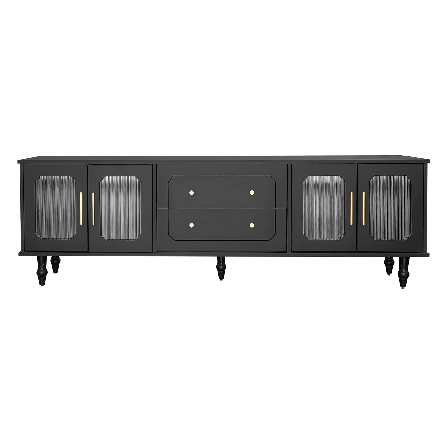 Retro TV Stand with Glass Door Cabinet - Heavy-Duty Metal Construction, Black Entertainment Center with Golden Handles, Living Room Storage Furniture for Media Console or Sideboard - Easy Assembly Required, Tv Console for Liv