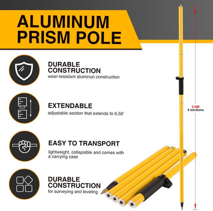 Aluminium GPS Pool, 2M Landmeetkundige Prismastok, 4 Secties GPS Rover Rod, Prismastok voor Landmeetkunde, Geel