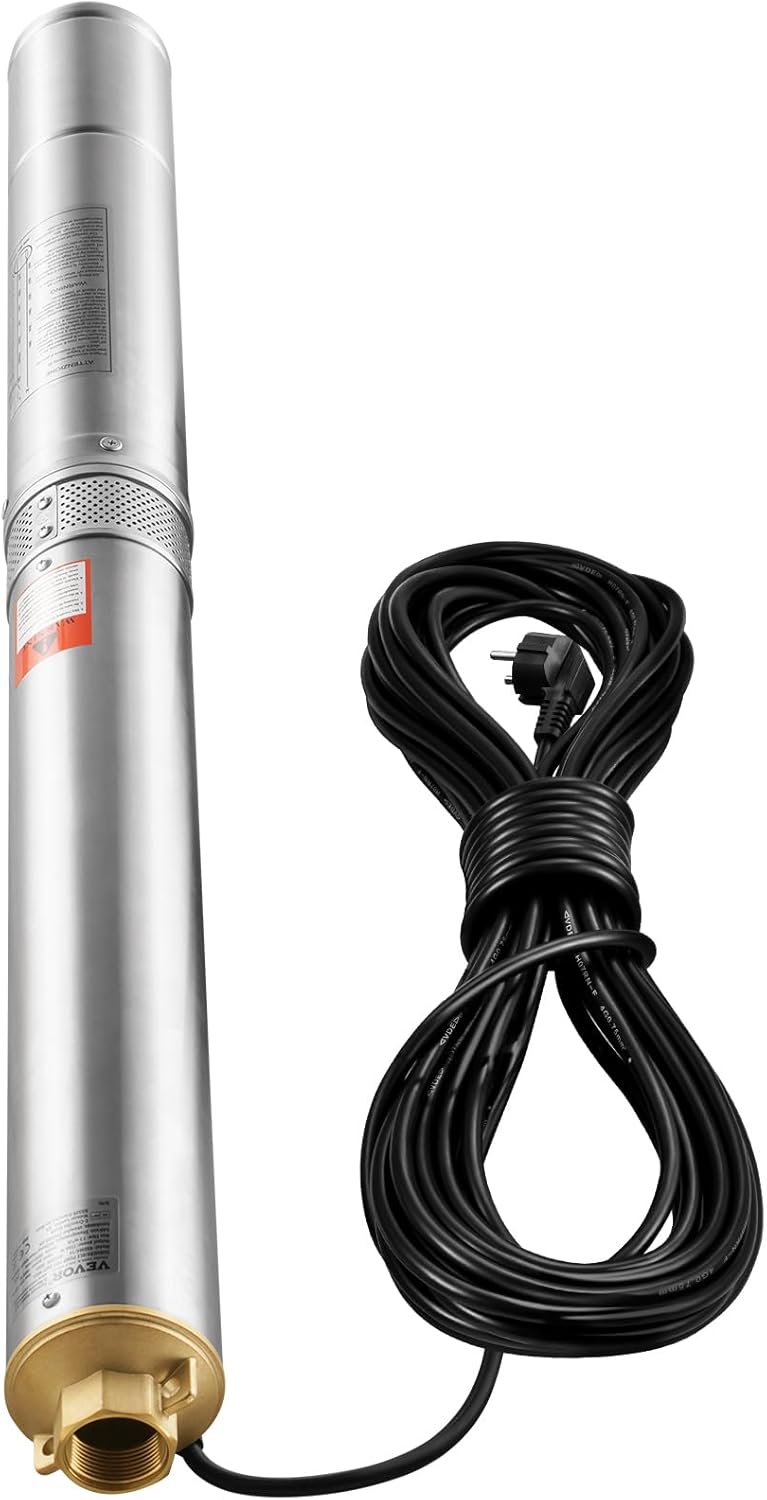 Dompelpomp Voor Diepe Putten – Diepwaterpomp – Putpomp – Waterpomp – Submersible Pump – Roestvrij Stalen Behuizing – Krachtige 1500 W Motor – 9,8 M³/U Debiet – 108 M Pompdiepte – IP68 Waterdicht