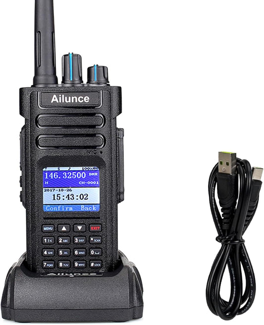 Retevis Ailunce HD1 10W DMR amateurradio, GPS, dual-band, digitale tweewegradio, type-C 3200mAh batterij, IP67 waterdicht, 16 toetsen DTMF, compatibel met hamradio (1 stuks, zwart)