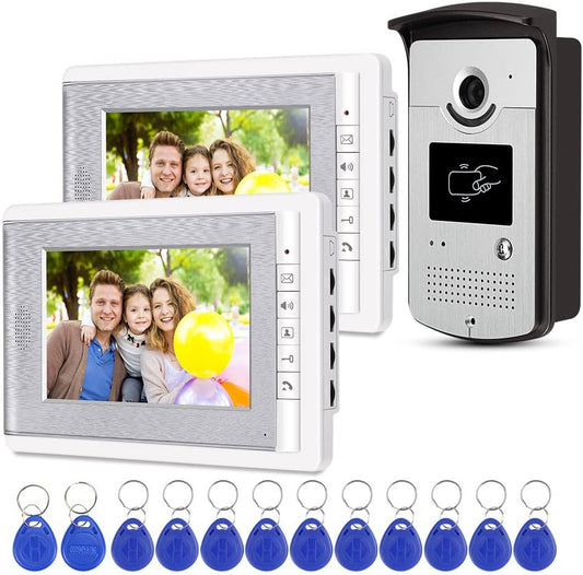 2 Monitor Home Intercom Video Deurtelefoon RFID Camera Toegangscontrole Systeem 7 '' TFT Kleurenschermen Ondersteuning EM Unlocking + 10st ID Blauwe Keyfob