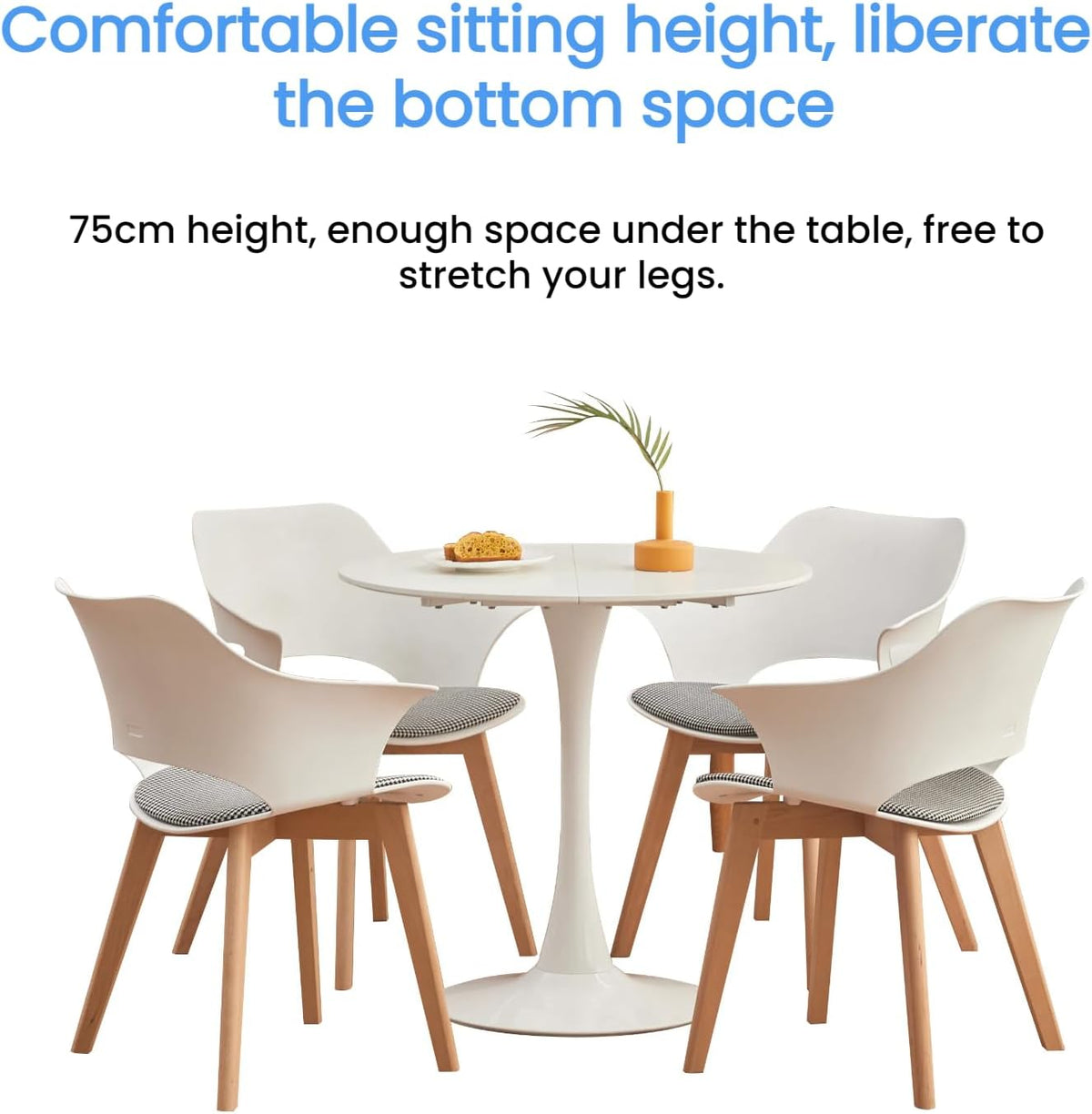 GrandCA HOME eettafel, ronde tafel, 80 cm, geschikt voor 2-4 personen, keuken, woonkamer, eetkamer, wit