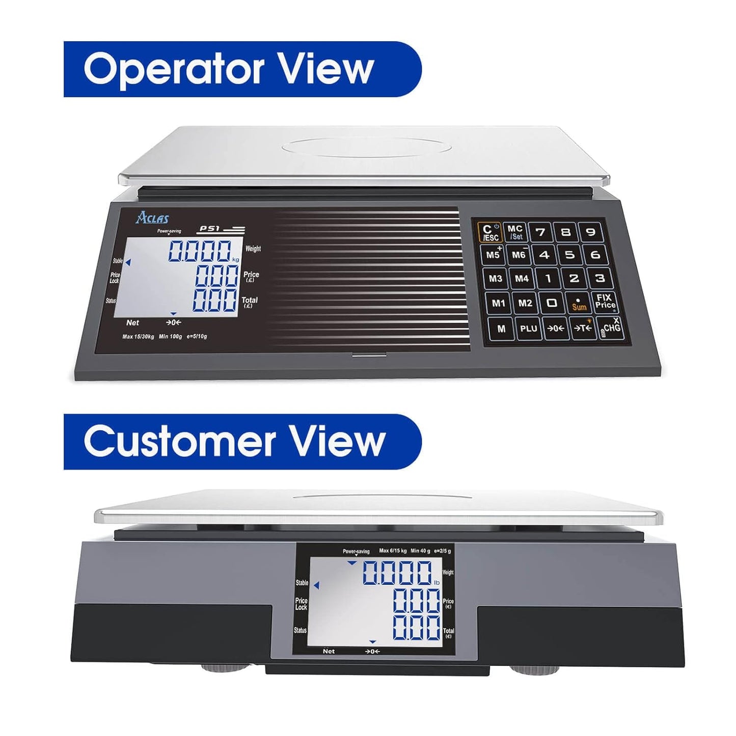ACLAS Prijsschaal 30kg 10g Industriële Weegschaal - Digitale Verkoopprijs Berekening Schaal w/LCD Dual Screen Displays voor Voedsel, Vlees, Deli, Fruitmarkt
