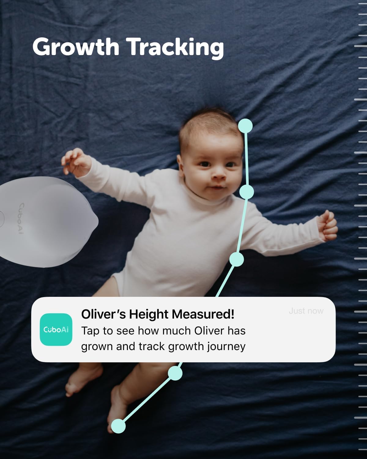 CuboAi 2025 Nieuw Model Slimme Babyfoon 3: Slaapveiligheidsmeldingen voor Bedekt Gezicht & Omrollen, 2.5K QHD Nachtzicht Camera, 2-Way Audio, Vochtigheidssensor, Slaapliedjes (Vloerstatief Set)