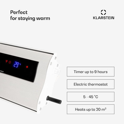 blumfeldt Cosmic Beam Plus Patio Heater, Infrared Heater, Dark Heater, IR Comfort Heat, Adjustable Temperature 5-45°C, Protection Class IP44, Shut-Off Timer, 2400 W, White - QUORE