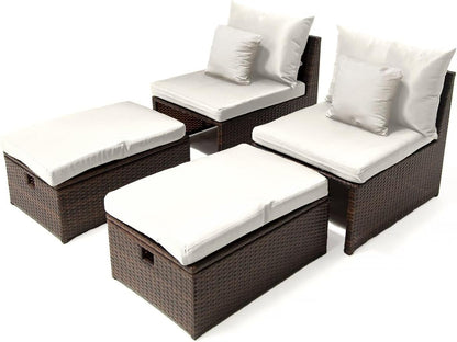 Set van 2 "Farel" tuinfauteuils met voetensteun en opbergkist - Beige/Bruin - QUORE