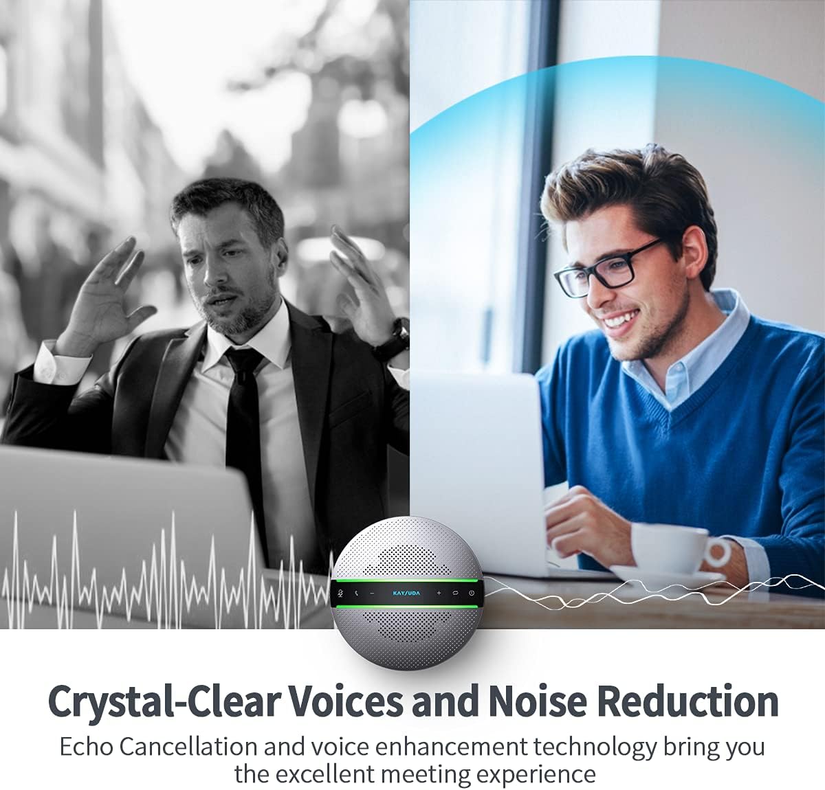 Bluetooth Conference Speakerphone SP300KIT 2pk Bundle, tot 16 deelnemers, 18 uur gesprekstijd, 360° spraakovername, 2 x 6 AI Echo & Noise Cancelling microfoon, Daisy Chain