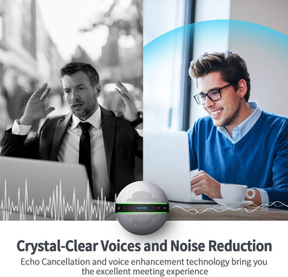Bluetooth Conference Speakerphone SP300KIT 2pk Bundle, tot 16 deelnemers, 18 uur gesprekstijd, 360° spraakovername, 2 x 6 AI Echo & Noise Cancelling microfoon, Daisy Chain