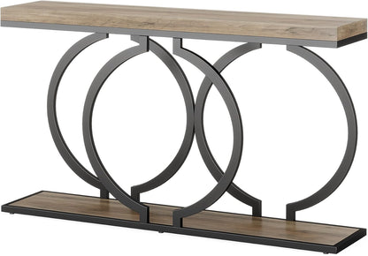 Tribesigns Console Table, 140cm Industrial Entrance Table with Geometric Metal Frame, Narrow Long Wooden Accent Bench for Living Room, Entrance, Hallway, Vintage Grey