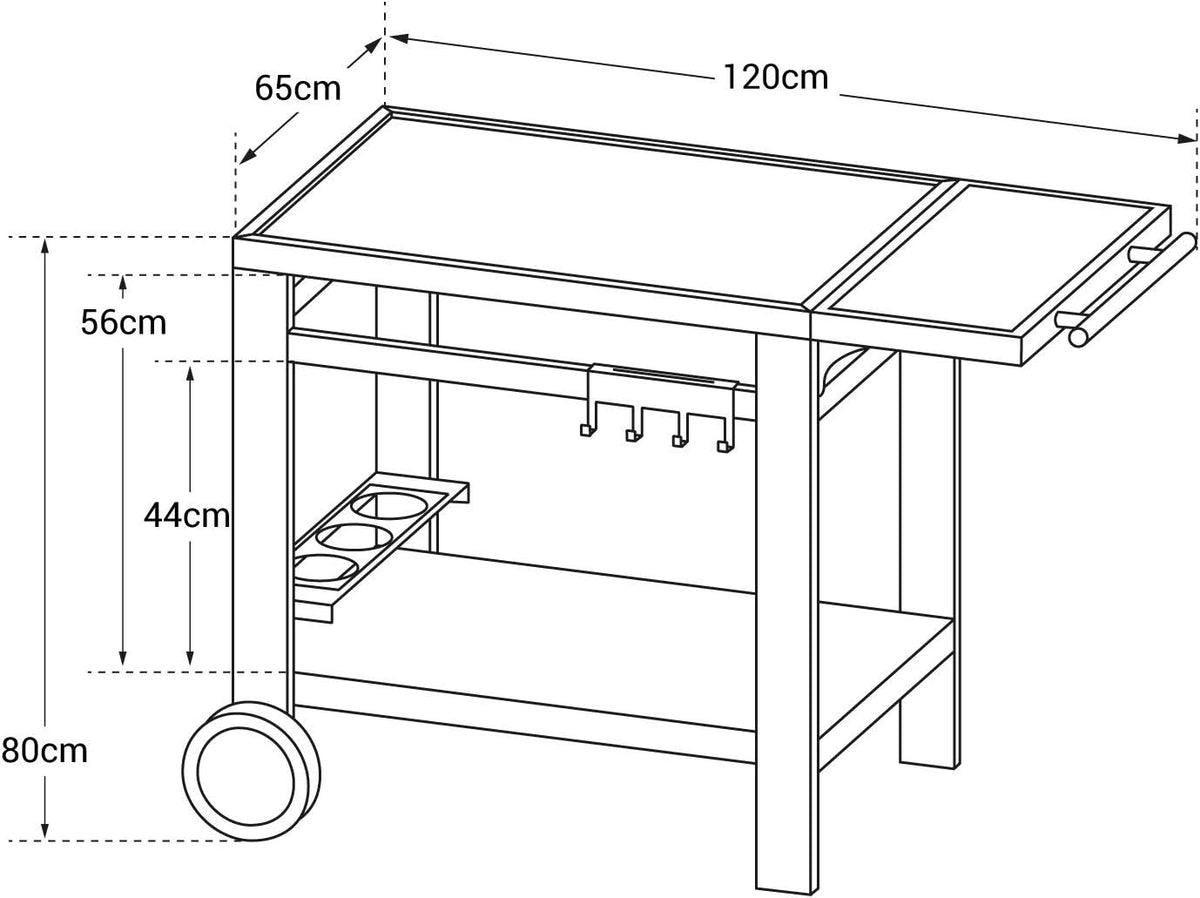 Serveerwagen met Werkblad – Trolley – Keukenwagen – Serveerkar – Desserte – Groot Werkblad 80 x 55 cm – Stevig Epoxystaal met Wielen