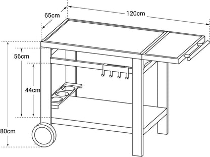 Serveerwagen met Werkblad – Trolley – Keukenwagen – Serveerkar – Desserte – Groot Werkblad 80 x 55 cm – Stevig Epoxystaal met Wielen