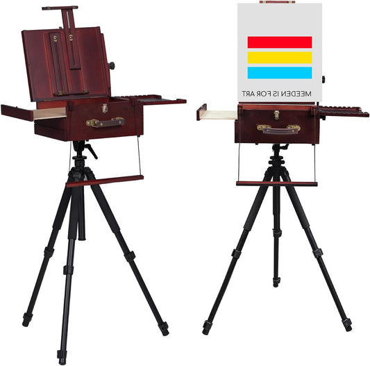 MEEDEN Plein Air Easel: Portable Table Top for Painting with Aluminum Travel Tripod and Nylon Carrying Case - Tripod Easel Stand for Display - QUORE