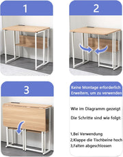 Computertafel - Computerbureau - Laptoptafel - Inklapbaar Kleine Tafel - Werktafel - Bijzettafel - met Wieltjes - Opvouwbare - IndustriëLe Stijl - voor - Thuis - Kantoor - 80 x 58 x 79 cm - Esdoornkleur