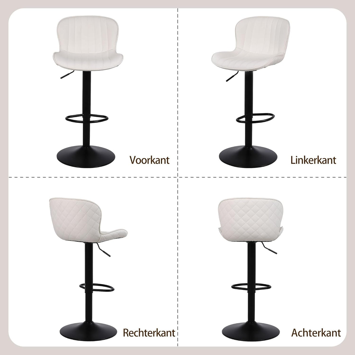 Barkrukken Set Van 2, Moderne Barstoelen Met Rugleuning, Hoogte Verstelbare, 360° Draaibaar, Geschikt Voor Bar, Keuken En Huisbar, Beige
