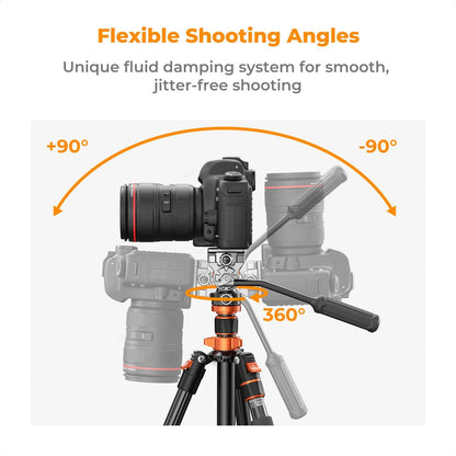 K&F Concept Camera Statief 200cm, Video Statief met Fluid Head voor Pan en Tilt, Camera Statief met Monopod, Arca Swiss Compatible voor DSLR's Belasting: 5kg