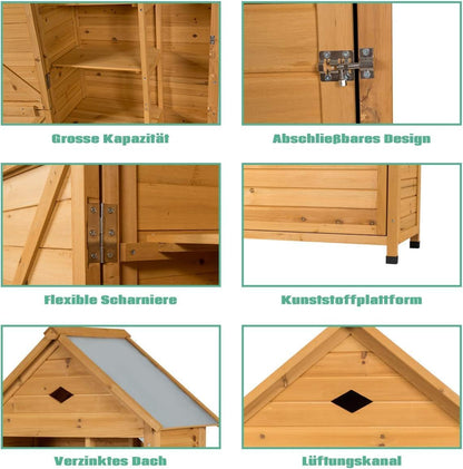 FANTASK 177 x 80 x 45 cm garden cabinet wood, tool shed tool cabinet, garden tool shed, weatherproof, garden shed, tool cabinet, wooden shed with gable roof - QUORE