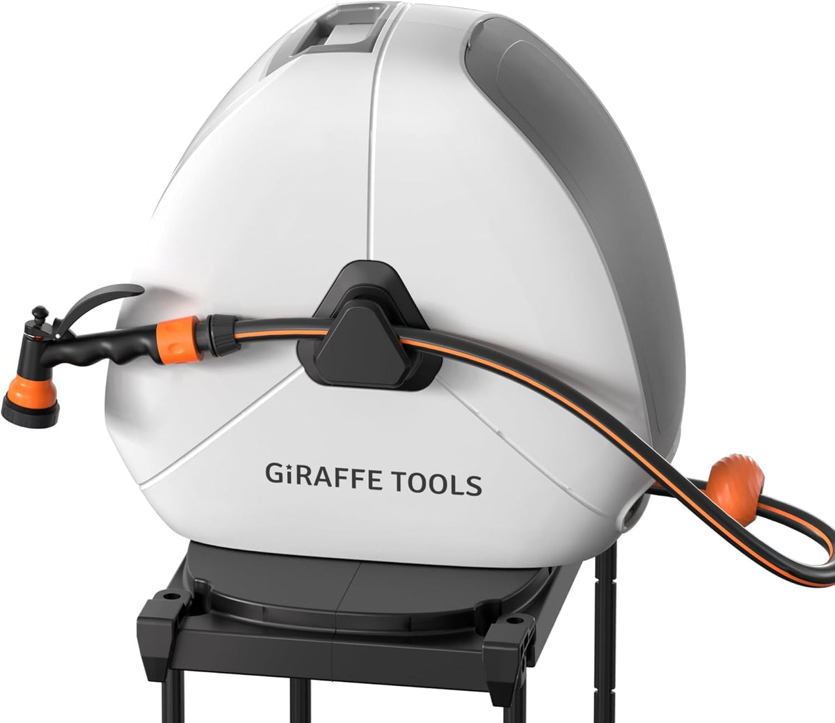 Giraffe Tools Intrekbare slanghaspel met 30 m, zware grondmontage tuinslanghaspel, met 9 functies sproeier en flexibele draaibare basis