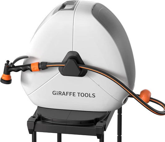 Giraffe Tools Intrekbare slanghaspel met 30 m, zware grondmontage tuinslanghaspel, met 9 functies sproeier en flexibele draaibare basis