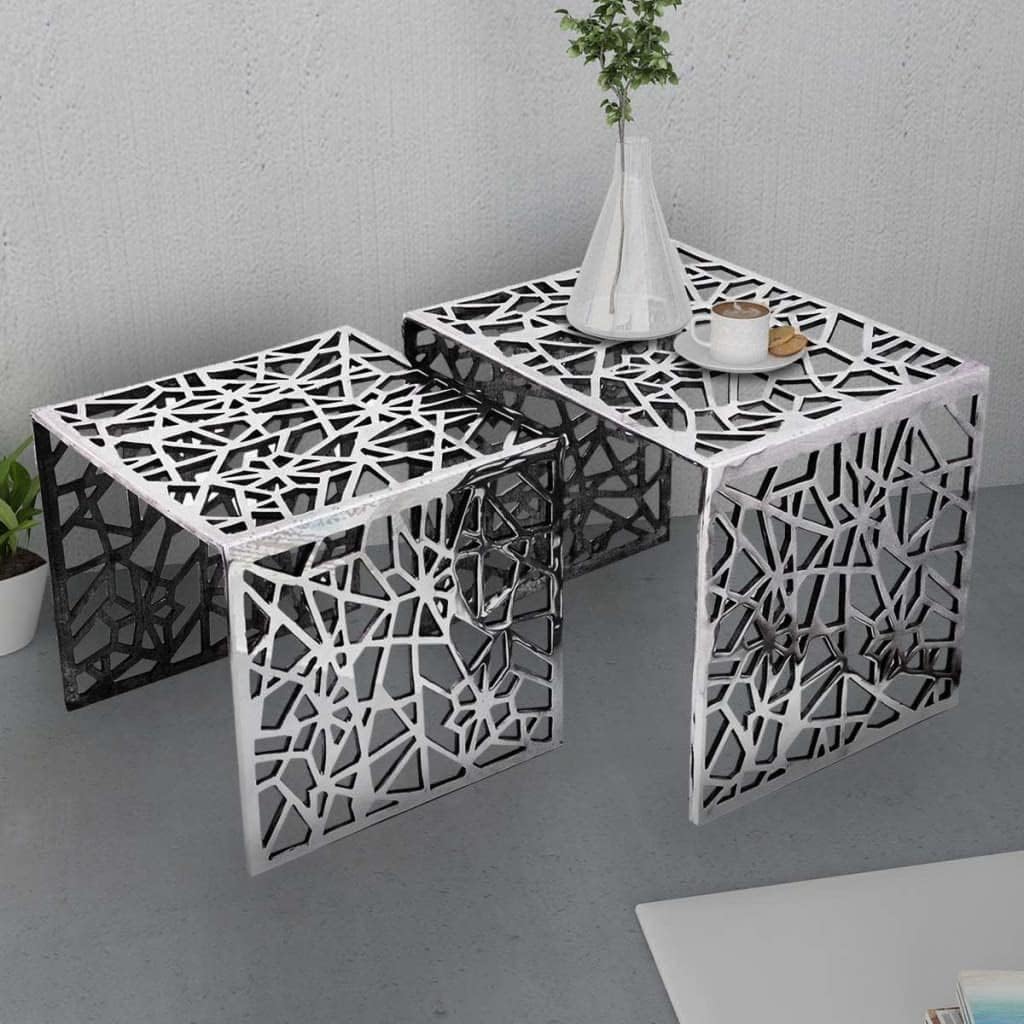 vidaXL 2x Side Table Square Aluminium Silver colored Side Table Table