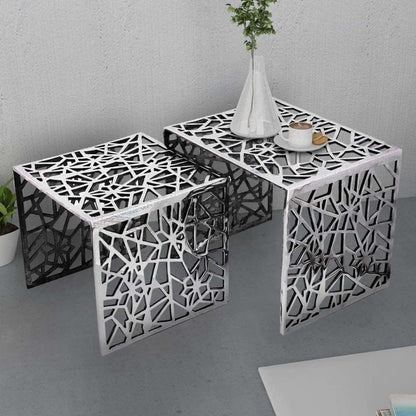vidaXL 2x Side Table Square Aluminium Silver colored Side Table Table