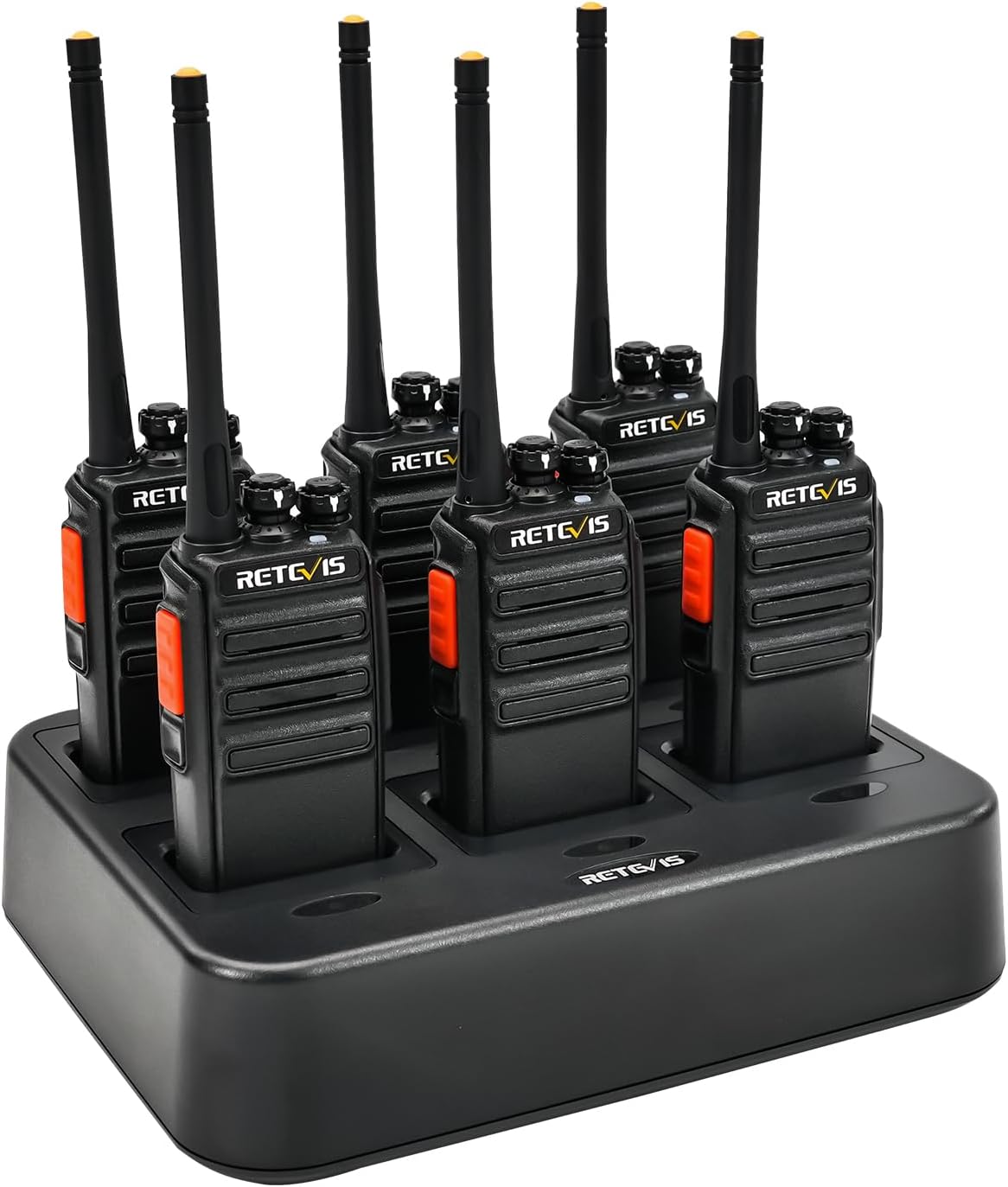 Retevis RT24 Portofoons PMR446 Vergunningsvrije 16 Kanalen CTCSS/DCS VOX Oplaadbare Walkie Talkies (6 Stuks) met 6-weg Lader (1 Stuk)