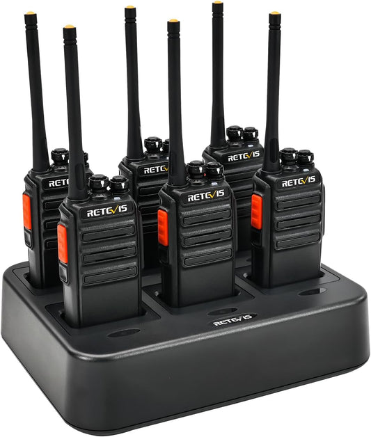 Retevis RT24 Portofoons PMR446 Vergunningsvrije 16 Kanalen CTCSS/DCS VOX Oplaadbare Walkie Talkies (6 Stuks) met 6-weg Lader (1 Stuk)