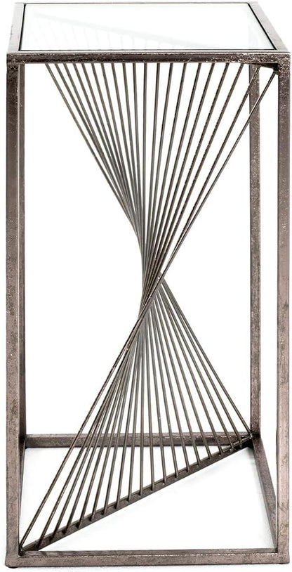 HAKU Bijzettafel brons, Metaal, veiligheidsglas 8 mm - Maat: B 30 cm x H 60 cm x D 30 cm, Stijl: Art Deco