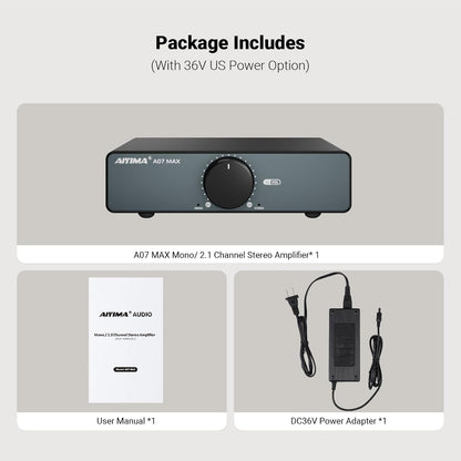 AIYIMA A07 MAX 2 CH HiFi-versterker 300Wx2 TPA3255 mini Klasse D eindversterker Overbrugbare mono stereo desktopversterker 600 Watt met 3,5 mm uitgang Geïntegreerde versterker