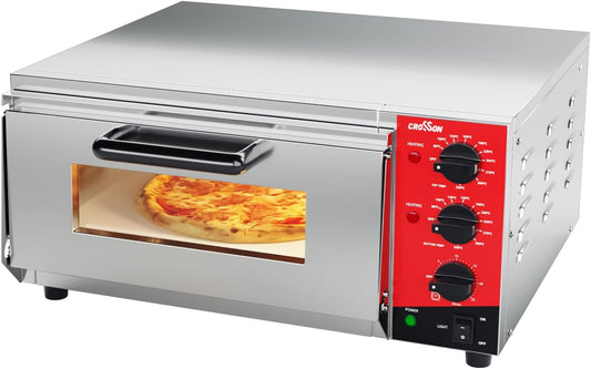 CROSSON Professionele Elektrische Pizzaoven,230V/2000W Commerciële Pizzaoven Roestvrij Staal 16 Inch met Steen voor Binnen,Restaurant,Keuken